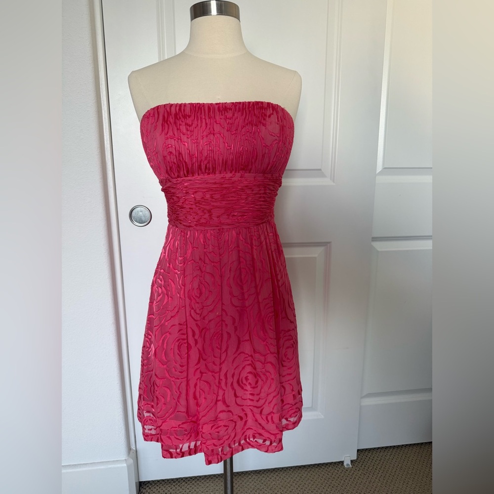 BCBGMazAzria Hot Pink Dress with Subtle Rose Patterned Fabric